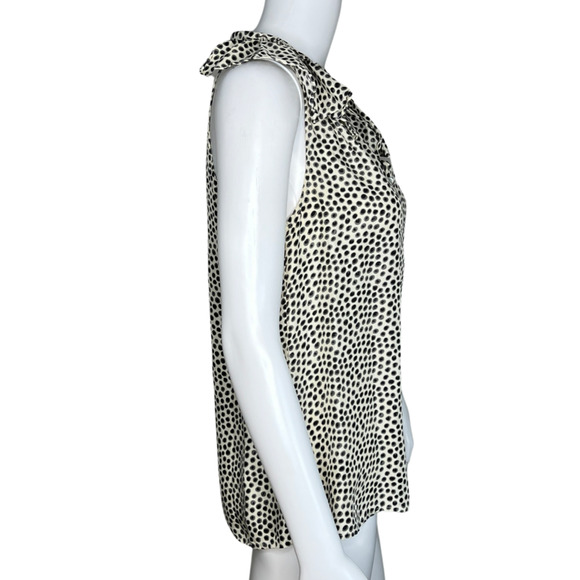 Cynthia Rowley Shirt Women Small Cream Polka Dots Silk Ruffle Sleeveless Preppy - Picture 2 of 9